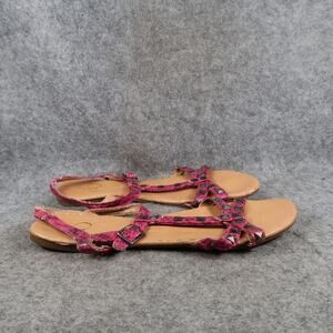 Op Shoes Womens 8 Sandals Flats Casual Pink Faux Snakeskin Studs Open Toe Y2k